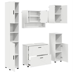 vidaXL Ensemble de mobilier de salle de bain avec tiroir 5 Pièces Blanc