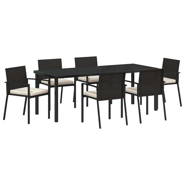 vidaXL Ensemble de salle à manger pour jardin 7 Pièces Noir Poly rotin