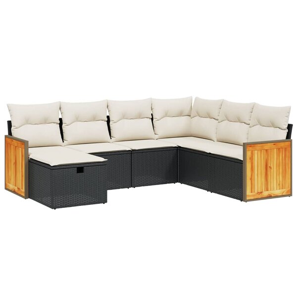 vidaXL Salon de jardin 7 Pièces avec coussins noir résine tressée