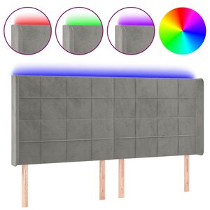 vidaXL Tête de lit à LED Gris clair 163x16x118/128 cm Velours