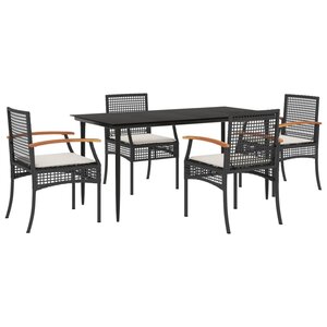 vidaXL Ensemble à manger de jardin coussins 5Pièces Noir Résine tressée
