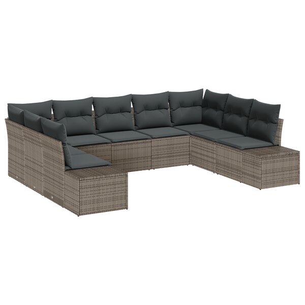 vidaXL Canapé de jardin 9 pièces avec coussins en poly rattan gris