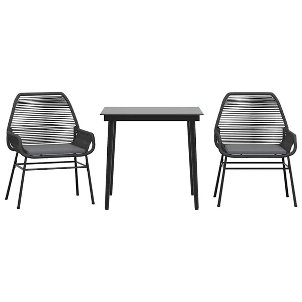 vidaXL Ensemble à manger de jardin et coussins 3 Pièces noir rotin verre