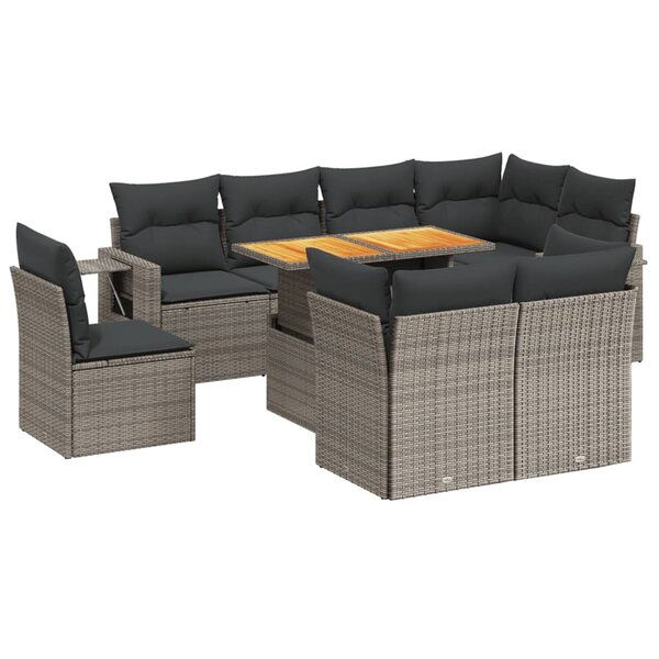 vidaXL Salon de jardin 9 Pièces avec coussins gris résine tressée