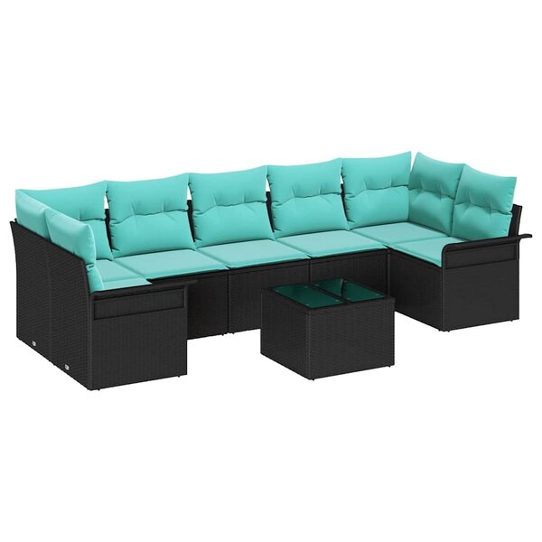 vidaXL Ensemble de canapé de jardin 8 Pièces Noir Poly rotin