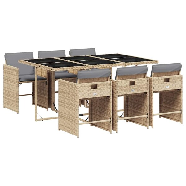 vidaXL Ensemble à manger de jardin coussins 7 Pièces mélange beige rotin