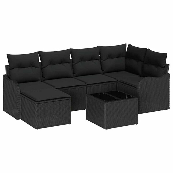 vidaXL Ensemble de canapé de jardin avec coussin 7 Pièces Noir Poly rotin