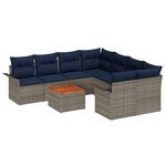 vidaXL Ensemble de canapé de jardin 9 Pièces Gris et bleu marine