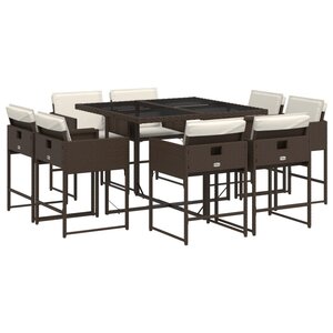 vidaXL Ensemble à manger de jardin et coussins 9 Pièces marron poly rotin