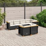 vidaXL Salon de jardin 7 Pièces avec coussins noir résine tressée