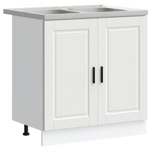 vidaXL Meuble sous évier Porto 2 Pièces Blanc Bois d'ingénierie