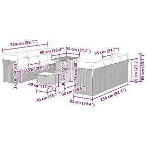 vidaXL Ensemble de canapé de jardin avec coussin 11 Pièces Noir polyrotin