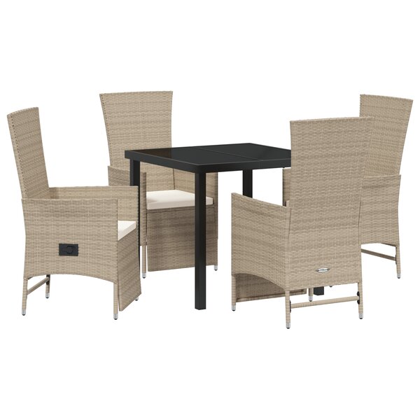 vidaXL Ensemble de repas de jardin 5 pièces avec coussins beige en rotin synthétique
