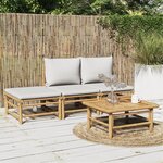 vidaXL Salon de jardin 4 Pièces avec coussins gris clair bambou