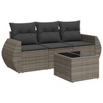 vidaXL Salon de jardin 4 Pièces avec coussins gris résine tressée