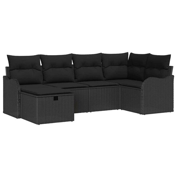 vidaXL Ensemble de canapé de jardin avec coussin 6 Pièces Noir Poly rotin