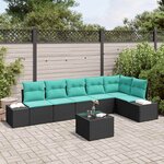 vidaXL Ensemble de canapé de jardin avec coussin 7 Pièces Noir polyrotin