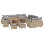 Ensemble de canapé de jardin vidaXL de 14 pièces avec coussins Beige Rotin Poly