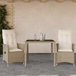 vidaXL Ensemble de bistro 3 Pièces avec coussins beige résine tressée