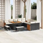 Ensemble de Canapé de Jardin 13 pièces avec Coussins Noir Poly Rattan Acacia