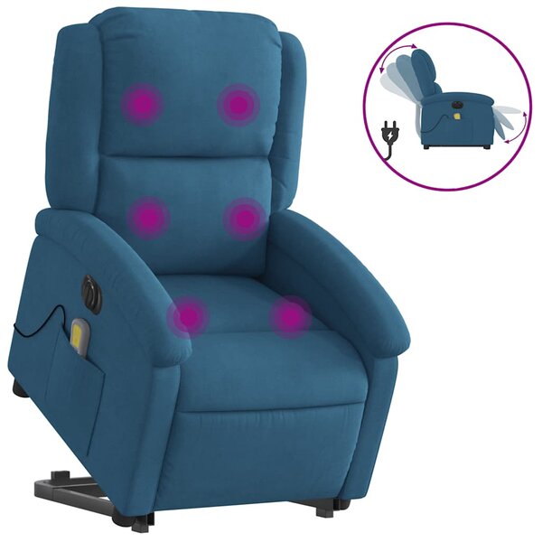 vidaXL Fauteuil inclinable de massage électrique bleu velours