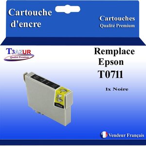 T3AZUR- Cartouche Compatible avec Epson T0711 remplace Epson Stylus 7DX4000 DX4050 DX4400 DX4450 DX5000 DX5050 DX6000 DX6050 Noire