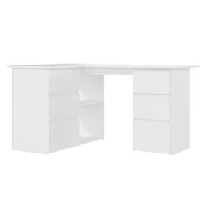Bureau table poste de travail meuble d'ordinateur informatique étude d'angle 145 x 100 x 76 cm bois d'ingénierie blanc 02_0023666