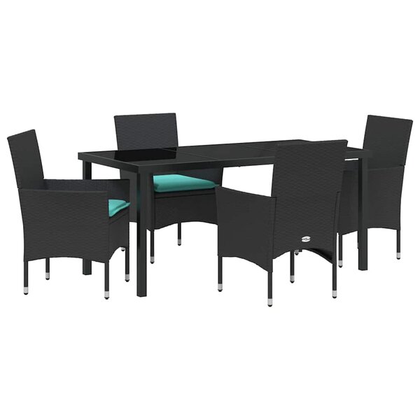 vidaXL Ensemble table et chaises avec coussin 5 Pièces Noir Rotin PE