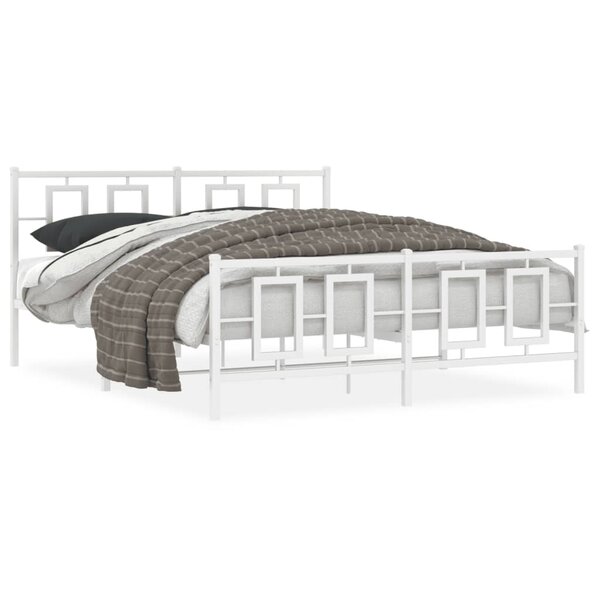 vidaXL Cadre de lit métal sans matelas et pied de lit blanc 150x200 cm