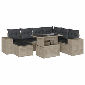 vidaXL Salon de jardin 8 Pièces avec coussins gris clair résine tressée
