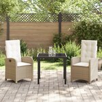 vidaXL Set de salle à manger de jardin 3 pièces avec coussins beige rattan poly