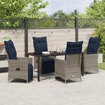 Ensemble de salle à manger de jardin 5 pièces vidaXL avec coussins gris en poly rotin