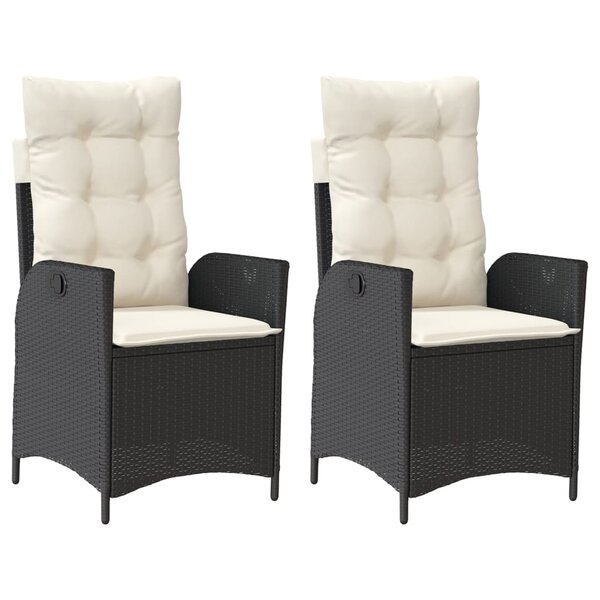 vidaXL Chaises inclinables de jardin lot de 2 et coussins noir rotin