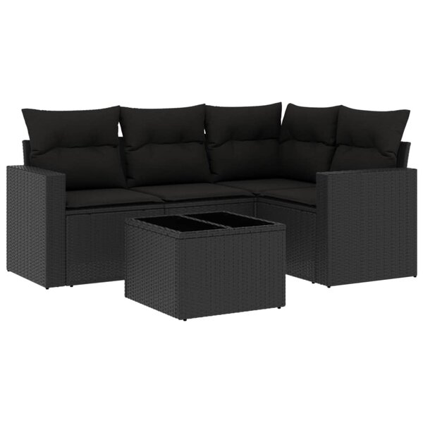 vidaXL Salon de jardin 5 Pièces avec coussins noir résine tressée