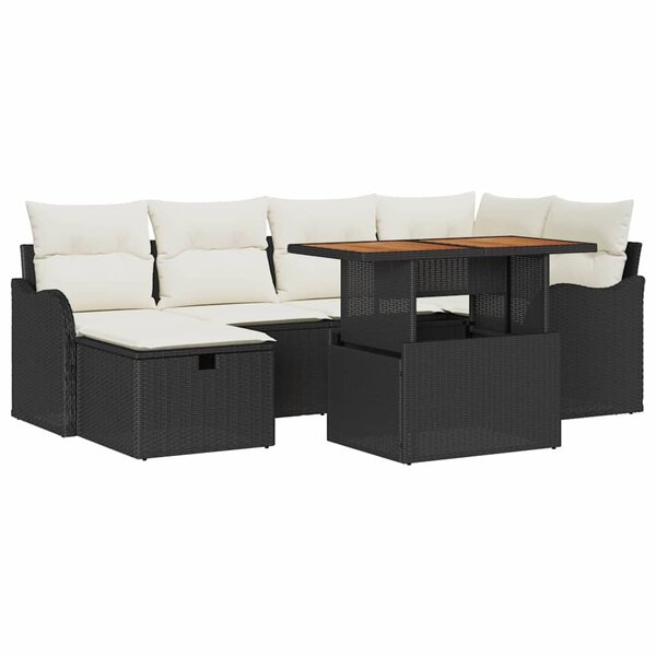 vidaXL Ensemble de canapé de jardin avec coussin 7 Pièces Noir Poly rotin