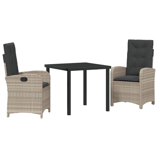 vidaXL Ensemble de repas de jardin 3 pièces avec coussins en rattan poly gris clair