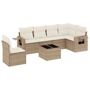 vidaXL Salon de jardin avec coussins 7 Pièces beige résine tressée