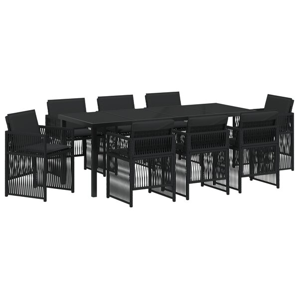 Ensemble salle à manger jardin 9 pièces vidaXL avec coussins en poly rotin noir