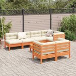 vidaXL Salon de jardin 8 Pièces avec coussins marron cire bois pin massif
