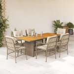 vidaXL Ensemble à manger de jardin et coussins 7 Pièces beige poly rotin
