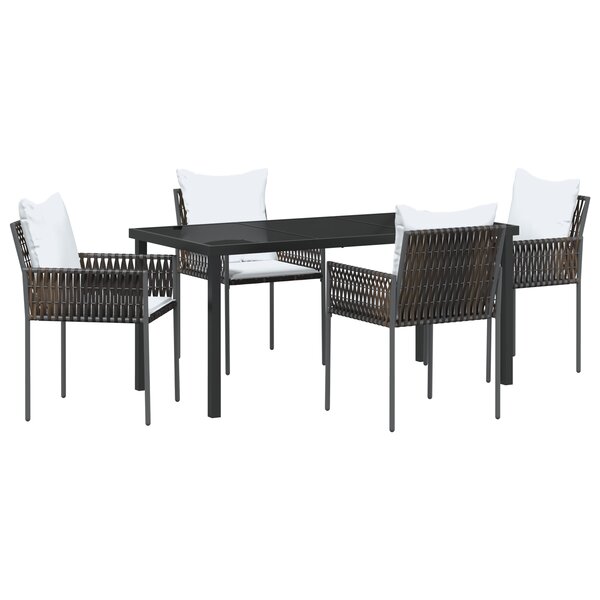 vidaXL Set de salle à manger de jardin 5 pièces avec coussins Marron Poly Rattan