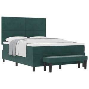 vidaXL Lit à ressorts avec tête de lit Vert foncé 190 x 140 cm Velours
