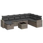 vidaXL Salon de jardin 9 Pièces avec coussins gris résine tressée