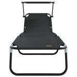 vidaXL Transat pliant avec auvent en tissu Oxford 600D noir
