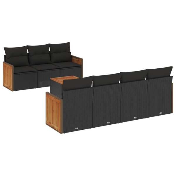 vidaXL Salon de jardin 8 Pièces avec coussins noir résine tressée