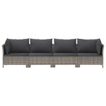 vidaXL Salon de jardin 4 Pièces avec coussins Gris Résine tressée