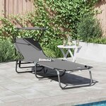 vidaXL Chaise longue pliante avec coussin Gris 56 x 190 x 81cm tissu
