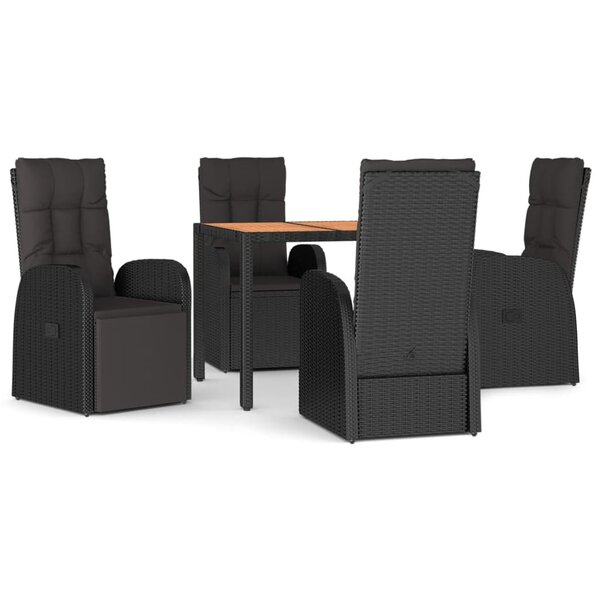 vidaXL Ensemble à manger de jardin coussins 5Pièces Noir Résine tressée