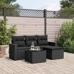 vidaXL Salon de jardin 5 Pièces avec coussins noir résine tressée