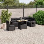 vidaXL Salon de jardin 7 Pièces avec coussins noir résine tressée